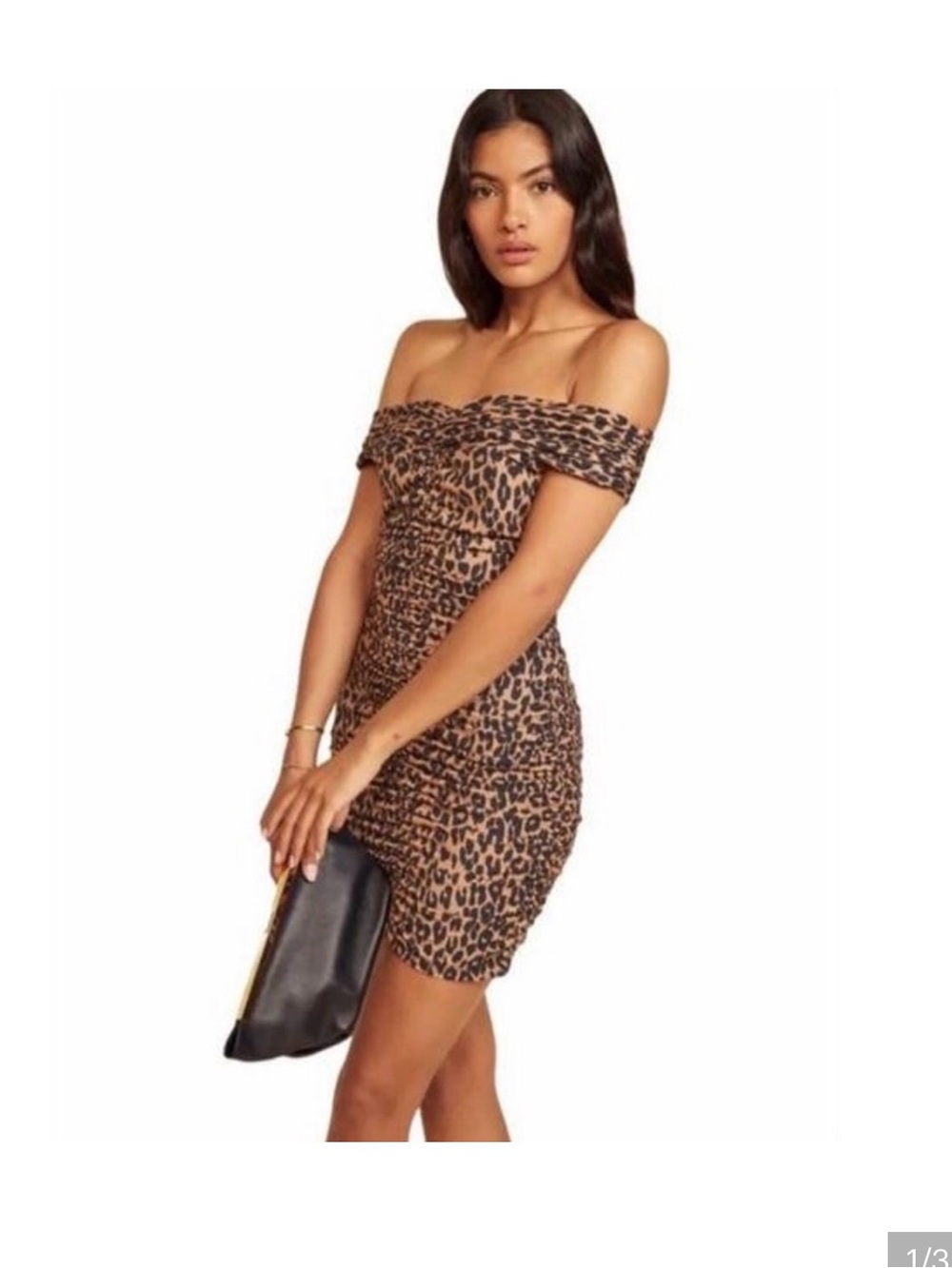 Reformation Leopard Off-Shoulder Mini Dress - Brown/Black sabine dress cougar